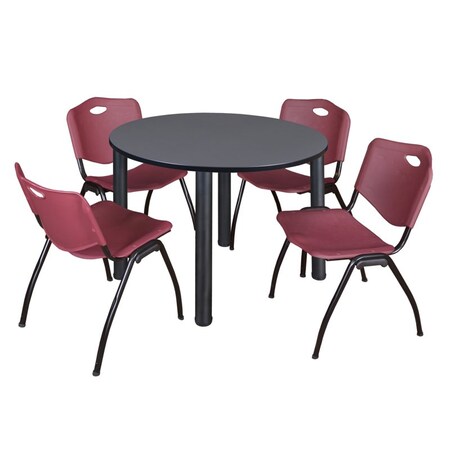 Kee Kee Round Table & Chair Set, Wood, Metal, Plastic Top, Grey TB48RNDGYBPBK47BY